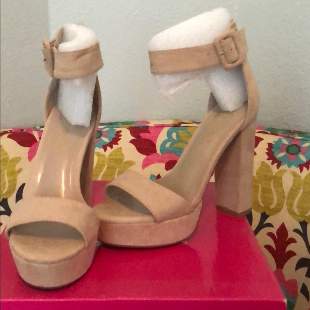 Tan chunky heels with ankle strap. New with box